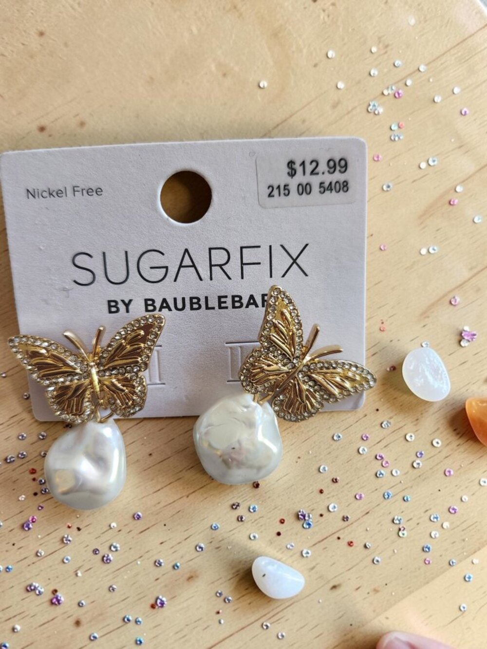 🦋 SUGARFIX BaubleBar Butterfly Pearl Earrings NWT Gold Statement - Picture 2 of 2